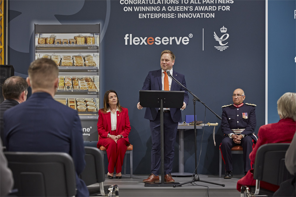 Flexeserve CEO, Jamie Joyce delivering his speech at the presentation ceremony for Flexeserve Zone's Queen's Award for Enterprise